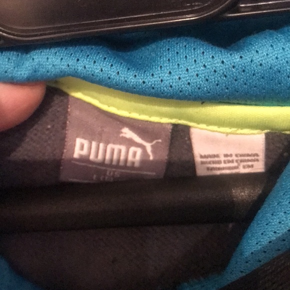 Sweet 3 tone Puma grey and aqua blue athletic performance hoodie - Picture 3 of 7